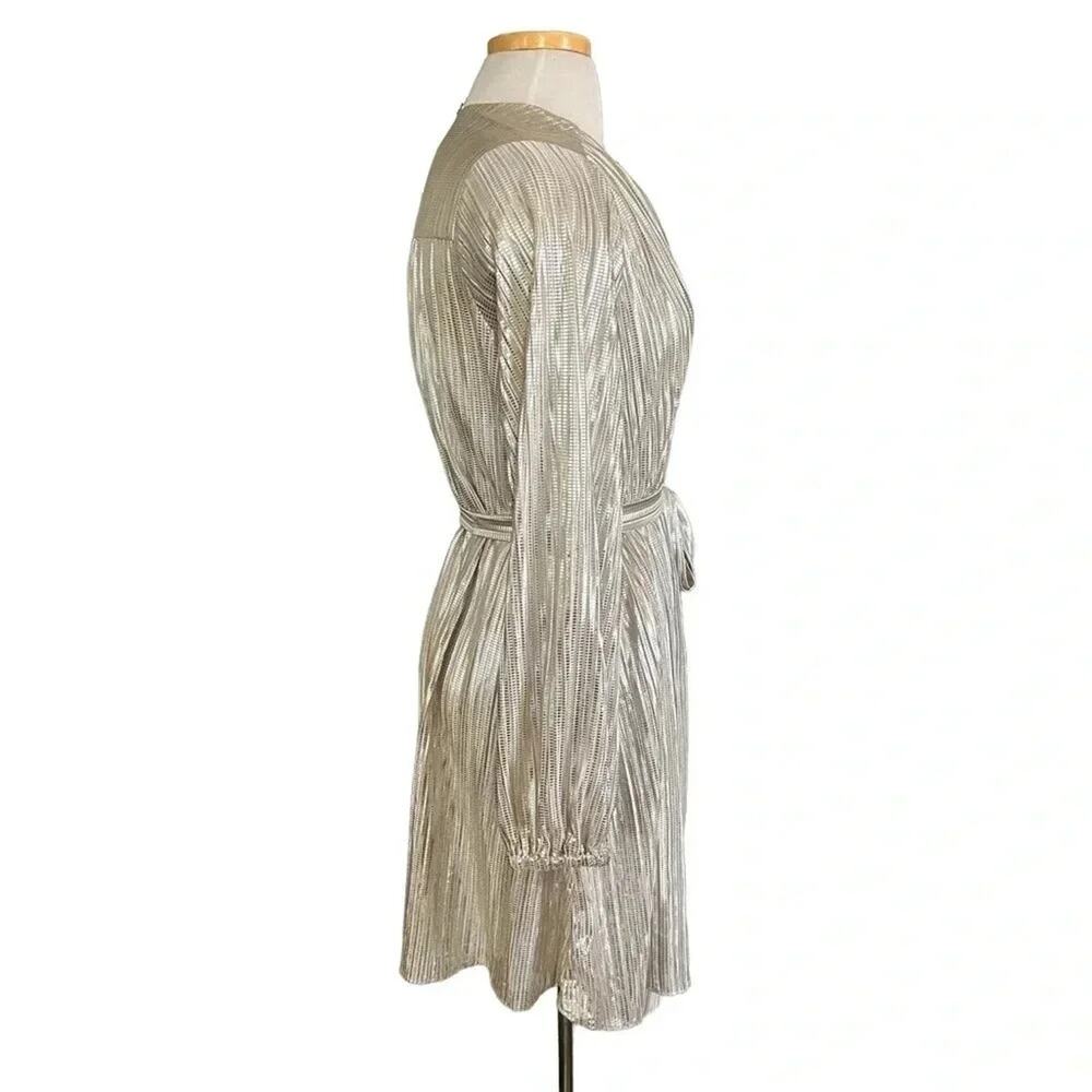 BOSTON PROPER Metallic Pleated Long Sleeve Dress Size M - Picture 4 of 12
